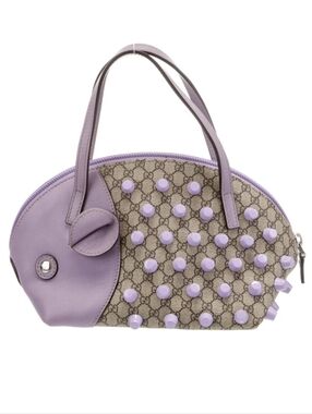 Gucci RARE Lavender Leather Trim Signature Print Studded Novelty Small Bag